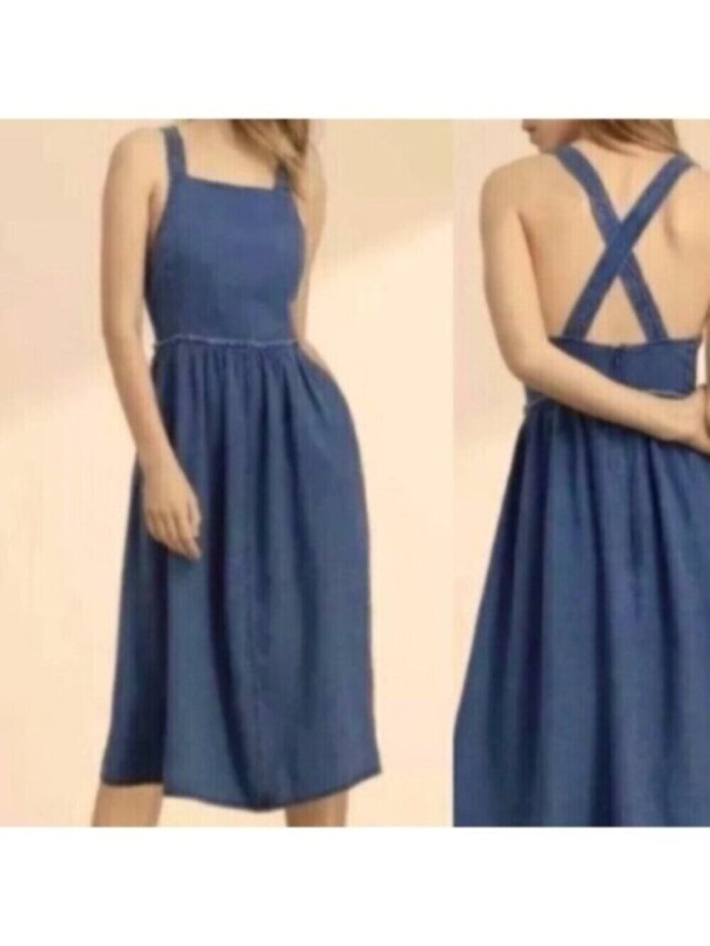 Aritzia * Wilfred Midi Pinafore Linen Dress Blue Moroccan EUC